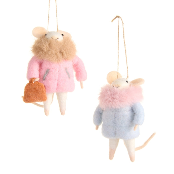 6" Fur Coat Mice Ornament