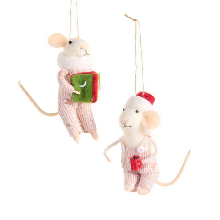 6" Reading and Drinking Mice Ornament