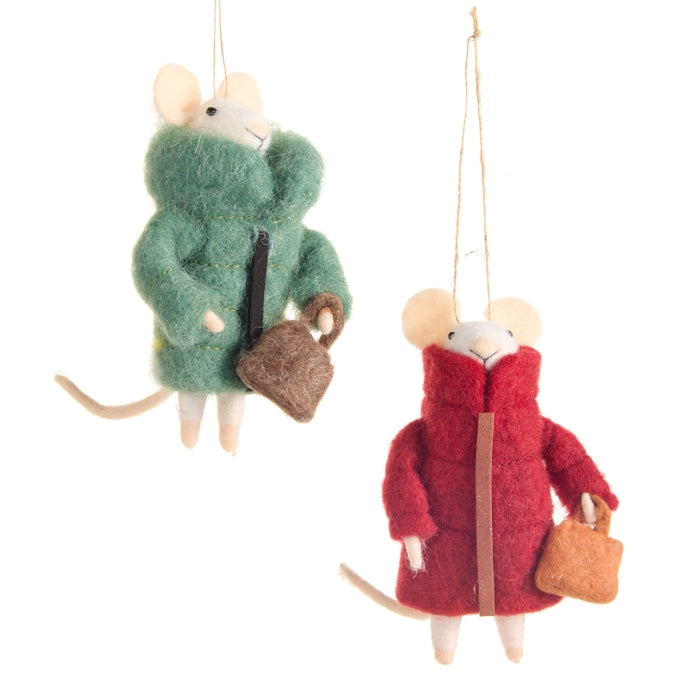 6" Puffer Coat Mice Ornaments
