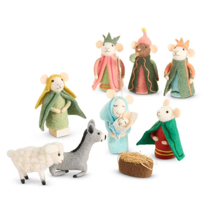 5.5" Box of Felt Mice Nativity Ornaments
