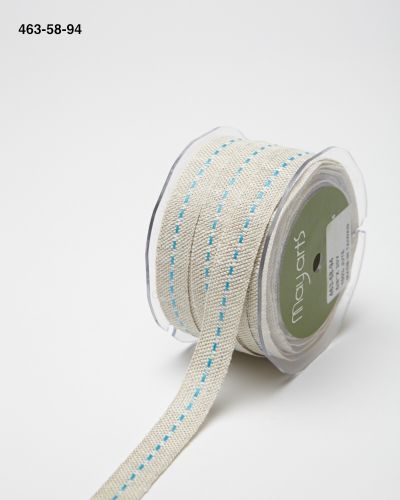 5/8 Inch 100% Jute Burlap with Single Center Stitch Ribbon with Woven Edge – 463-58-94 Turquoise