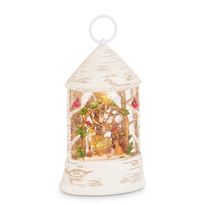 10" Woodland Nativity Lighted Water Birch Lantern