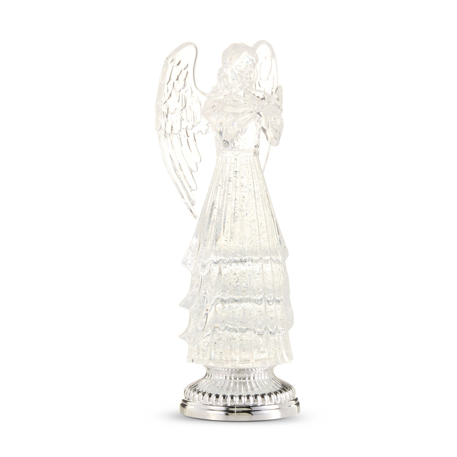 12" Lighted Swirling Glitter Silver Angel