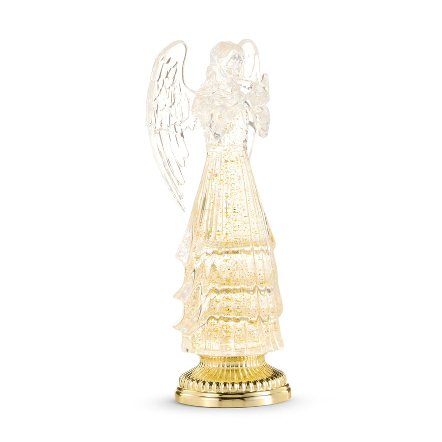 12" Lighted Swirling Glitter Gold Angel