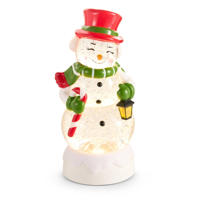 10" Lighted Snowman with Swirling Glitter