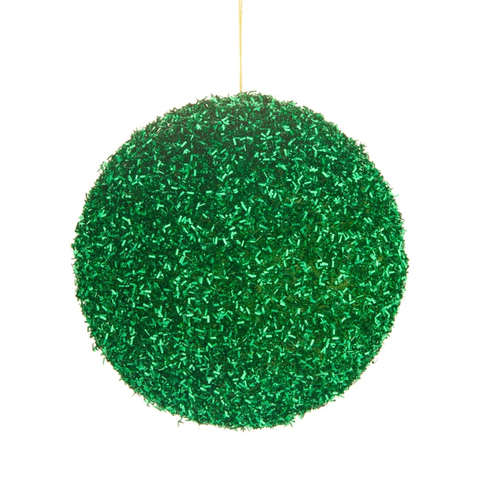 6" Green Tinsel Ball Ornament
