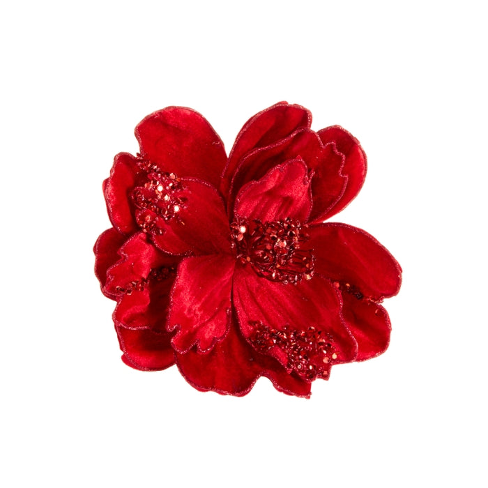 7" Red Magnolia Clip-On Ornament
