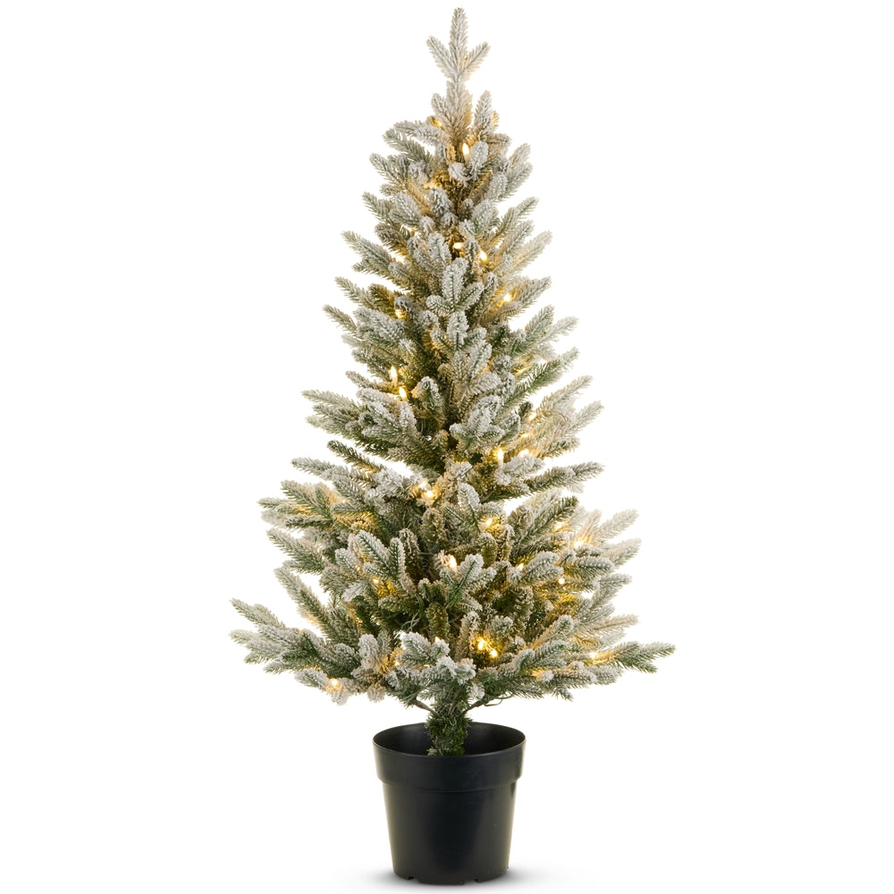 48" Lighted Potted Flocked Tree