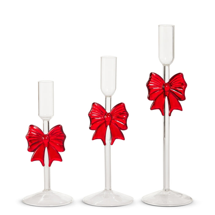 11" Red Bow Candle Sticks