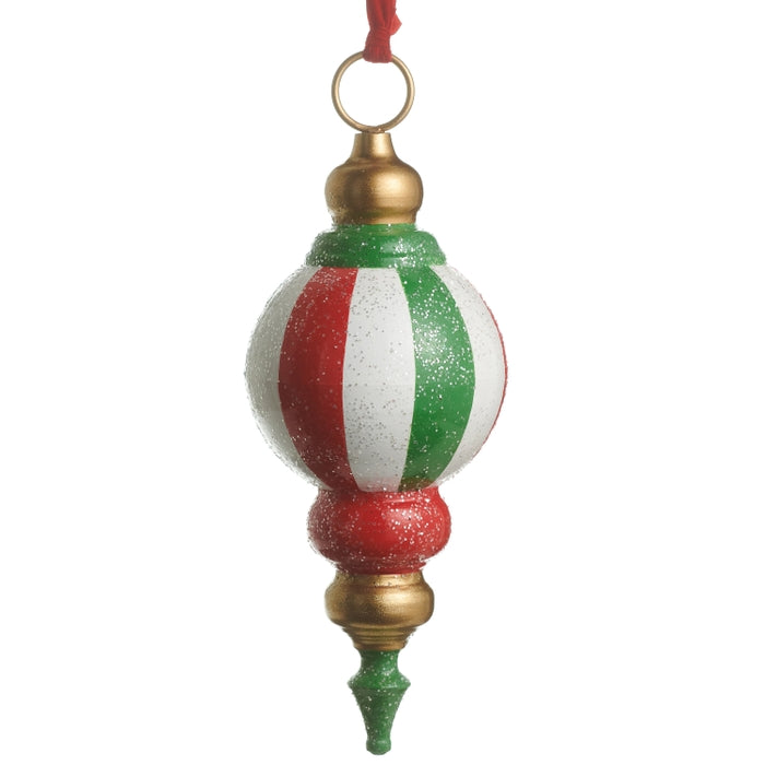 17" Red, Green and White Finial Ornament