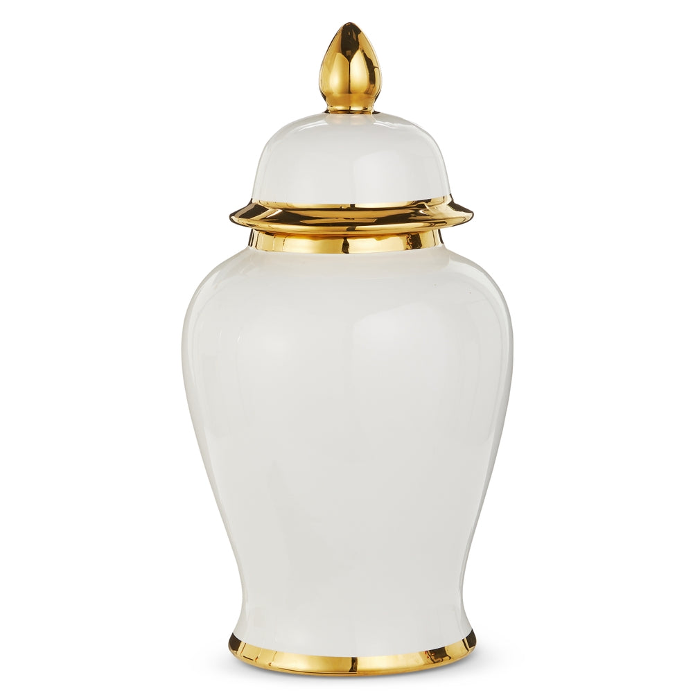 19" White and Gold Ginger Jar