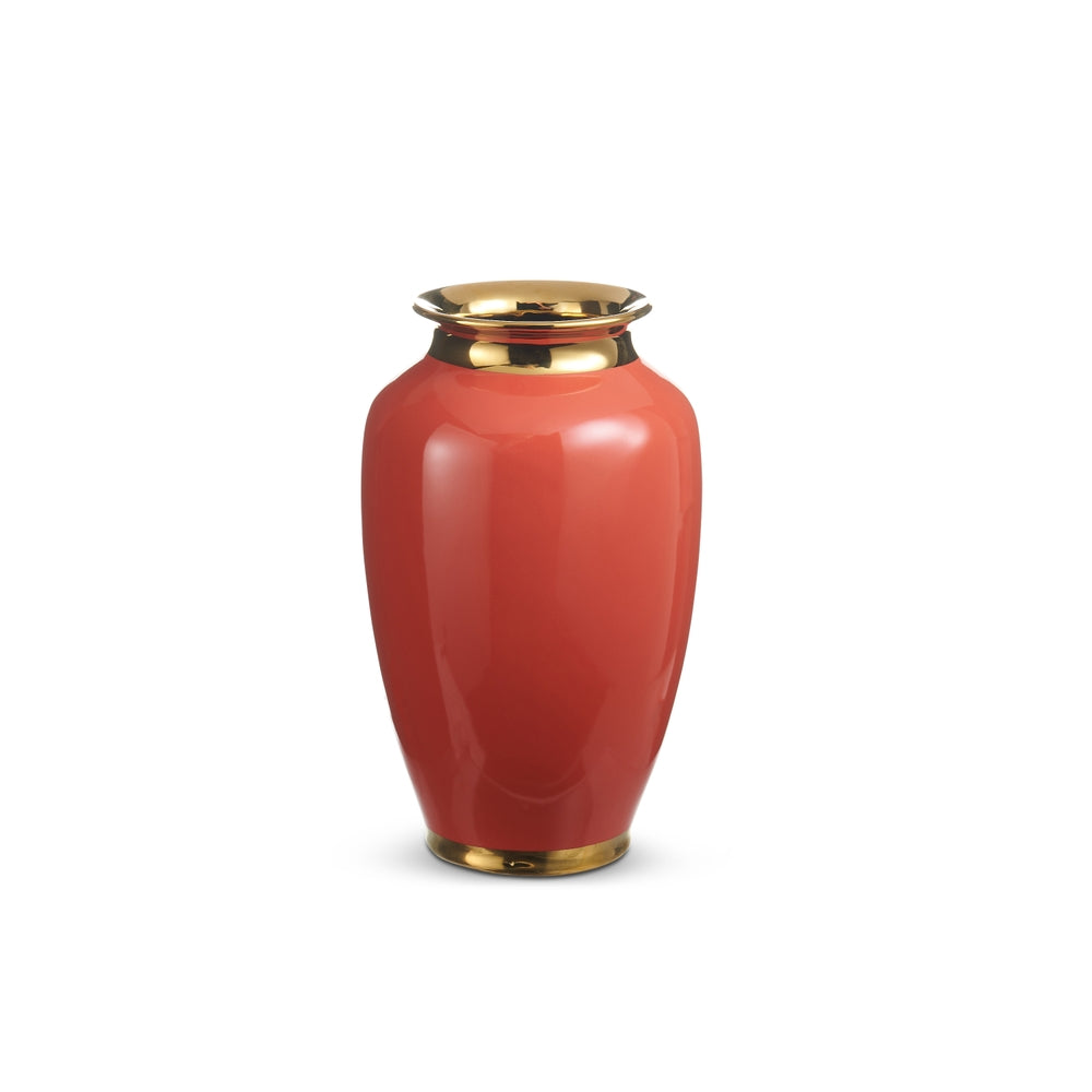 10.5" Red Orange and Gold Vase