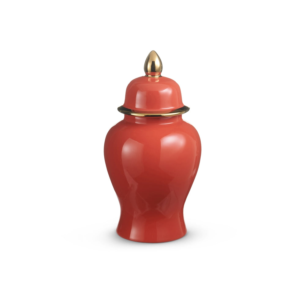 12" Red Orange and Gold Ginger Jar
