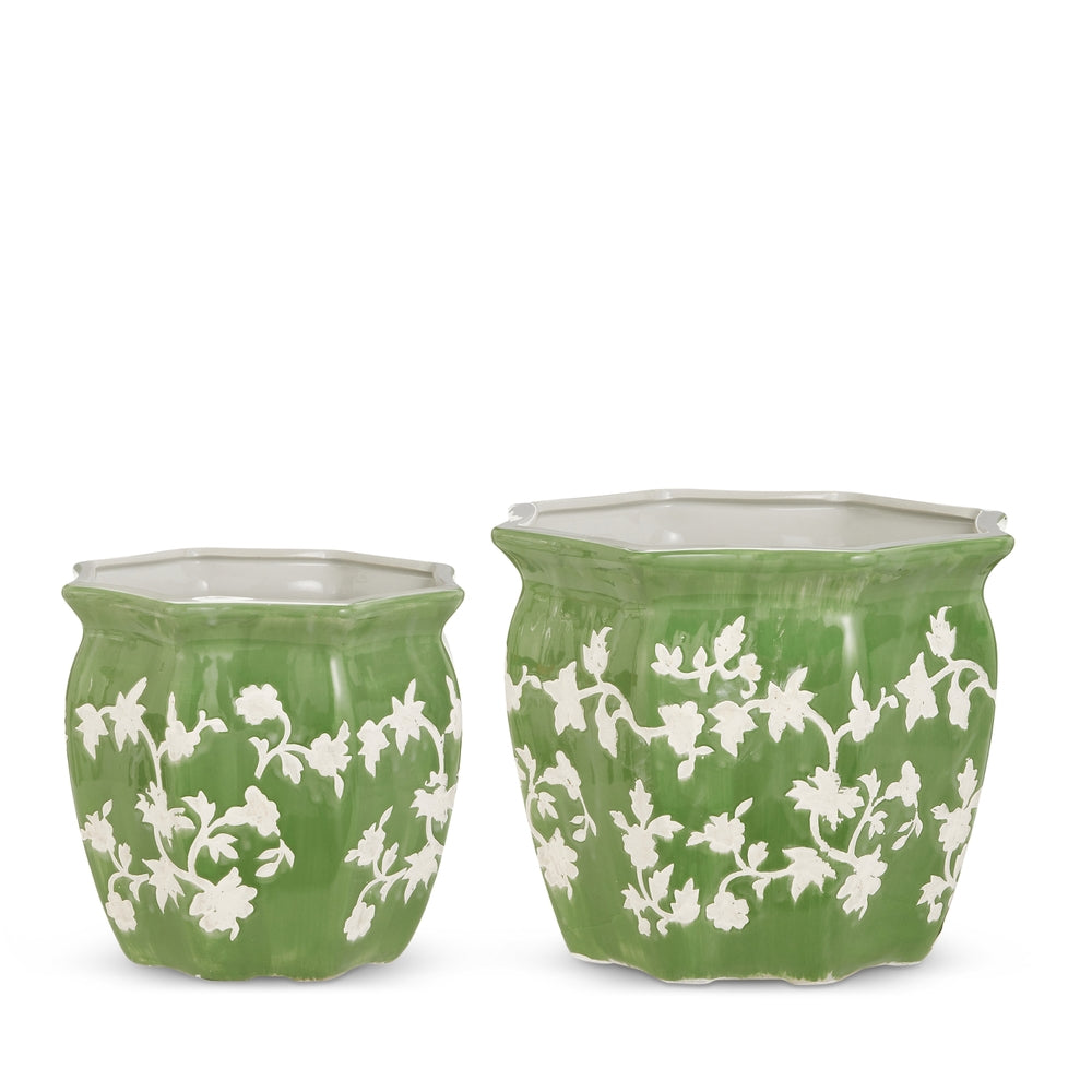 8.5" Green Floral Planters