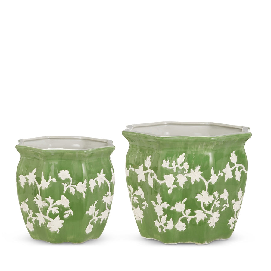 8.5" Green Floral Planters