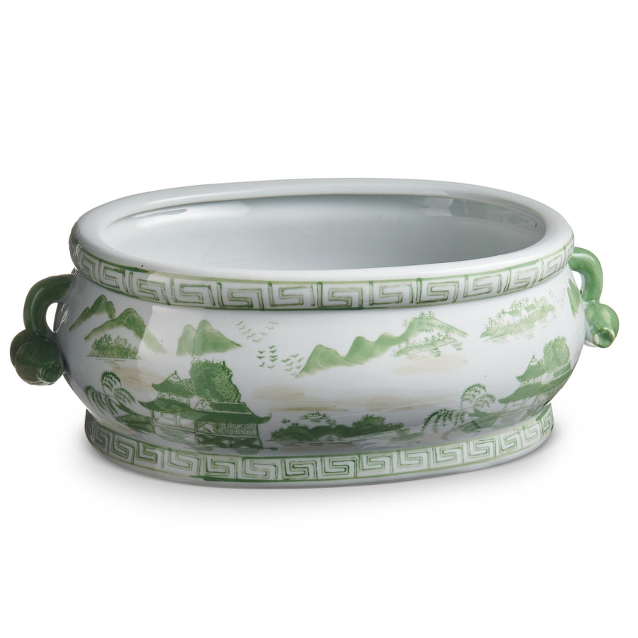 17" Green and White Planter