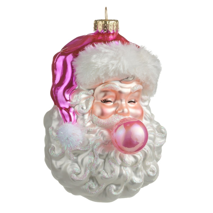 Bubblegum Santa Ornament 6 Inch Pink Glass