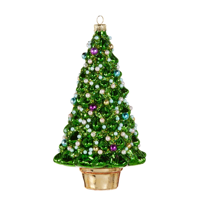 Glass Dark Green 6.5 Inch Christmas Tree Ornament