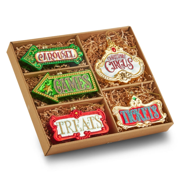 6" Box of Christmas Circus Marquee Ornaments