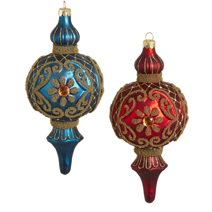 6.75" Red and Blue Beaded Finial Ornament