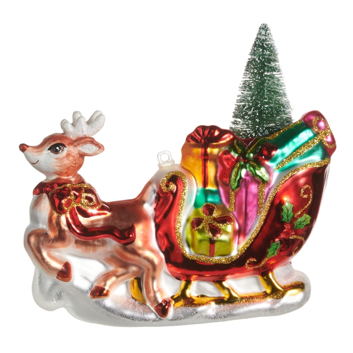 5.5" Deer with Package Sleigh Ornament