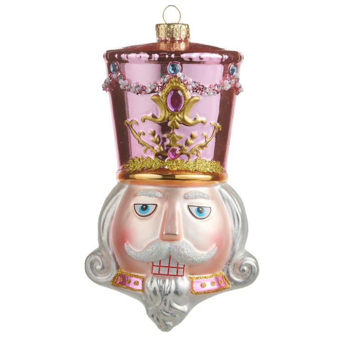 Pink Nutcracker Head Ornament 7.25 Inch Glass