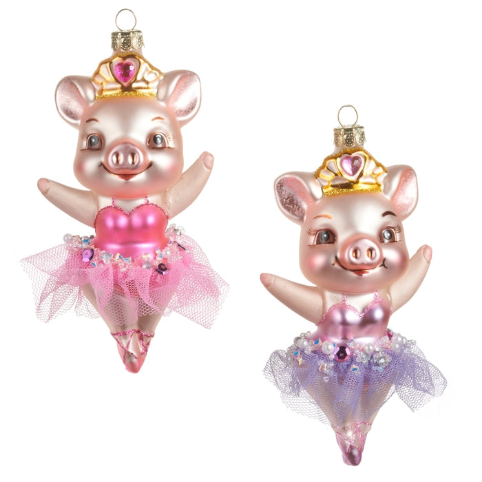 Pig Ballerina Ornament 5.25" Glass Pink Light