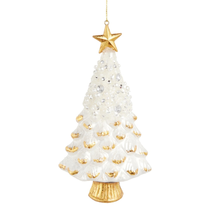 6.5" White Jeweled Tree Ornament