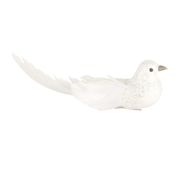 7.5" White Glitter Bird Clip-On Ornament