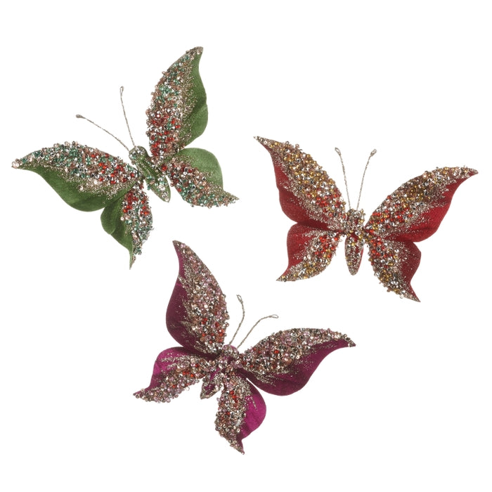 8" Jeweled Butterfly Clip-On Ornament