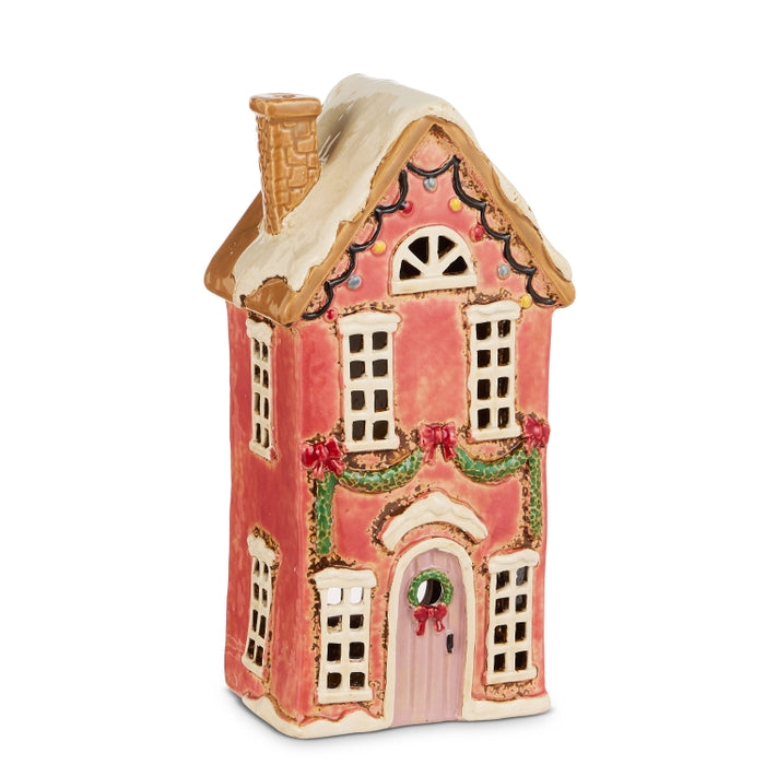 Pink Ceramic House 9.25" for Tealight Candle Use