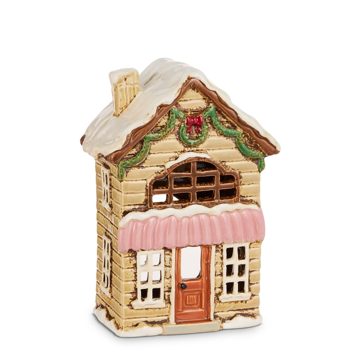 8" Pink Awning Ceramic House