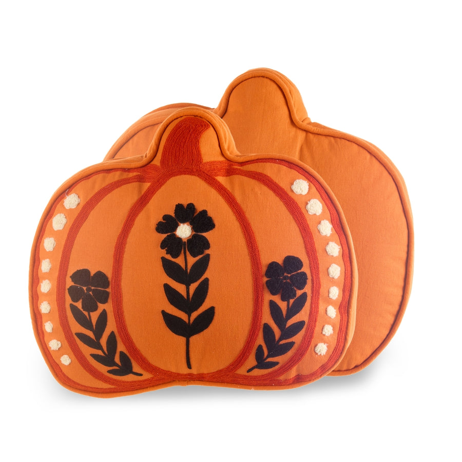 16" Floral Halloween Pumpkin Pillow