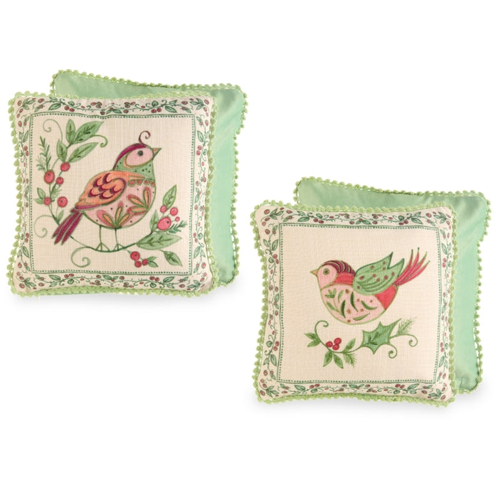 Yuletide Warbler Pillow 12.5" Multicolor Polyester