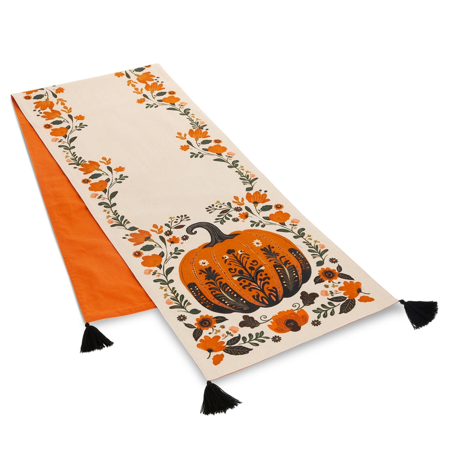 72" Floral Halloween Pumpkin Table Runner