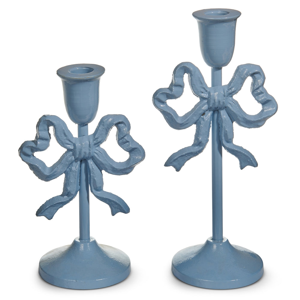 10" Blue Bow Candlesticks