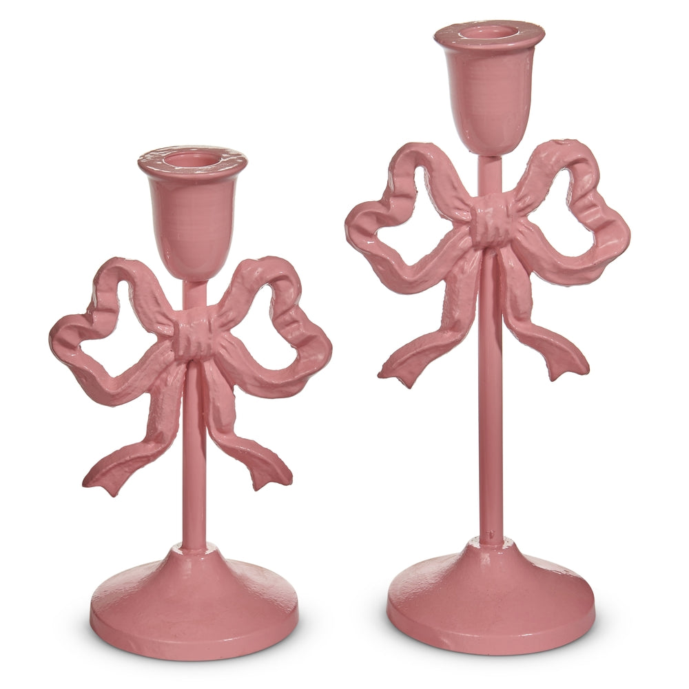 10" Pink Bow Candlesticks