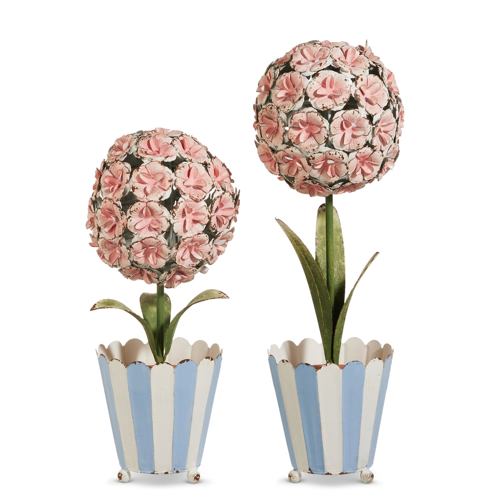 15" Pink Hydrangea Metal Topiaries