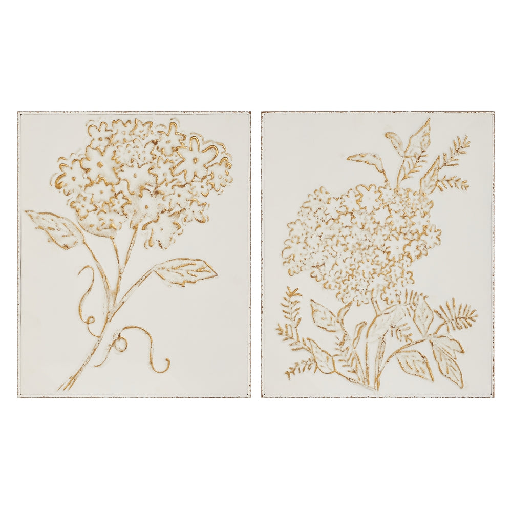 22" Hydrangea Stem Stamped Metal Wall Art