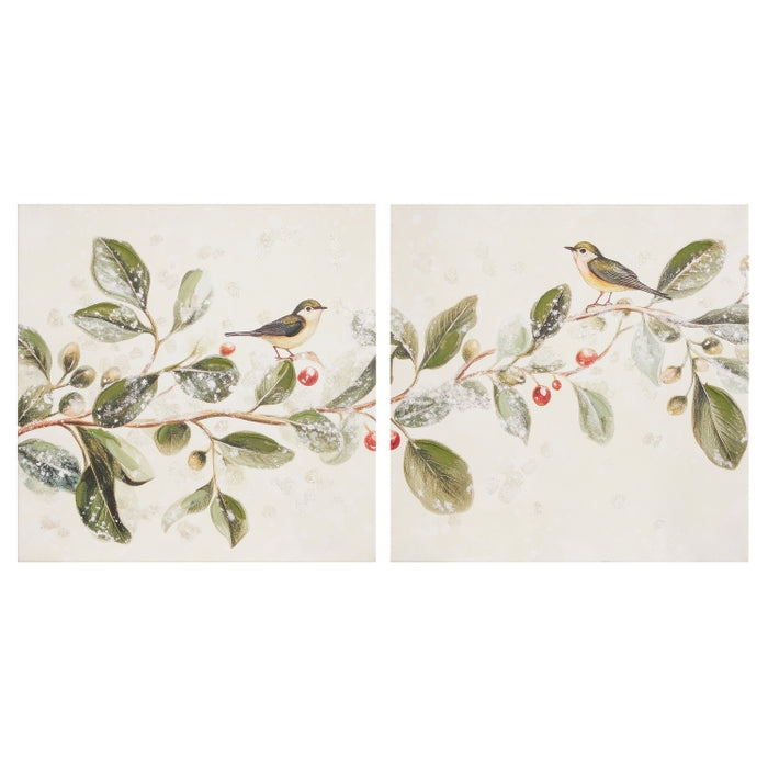 13.75" Green Finch Garland Diptych Wall Art