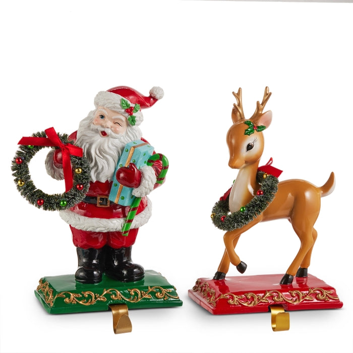 11" Santa and Deer Stocking Holder