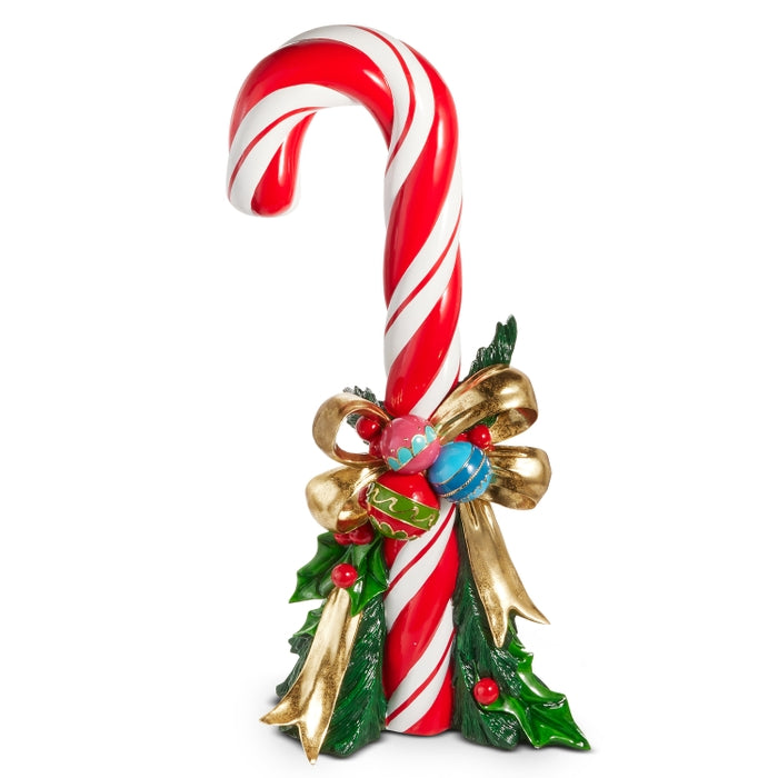 43" Candy Cane with Bow and Ornaments