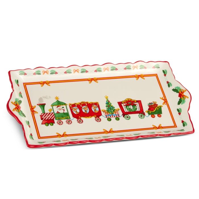 13" Holiday Train Rectangle Ruffle Tray