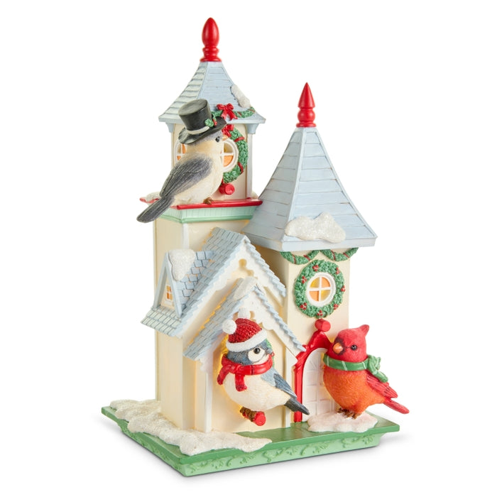 12" Lighted Holiday Birds on House