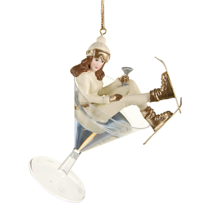 5.25" Ski Girl in Cocktail Ornament