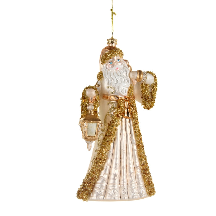 8" Ivory and Gold Santa Ornament