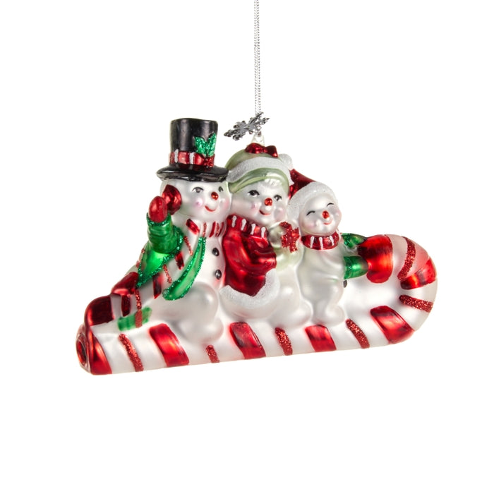3" Sledding Snowman Family Ornament
