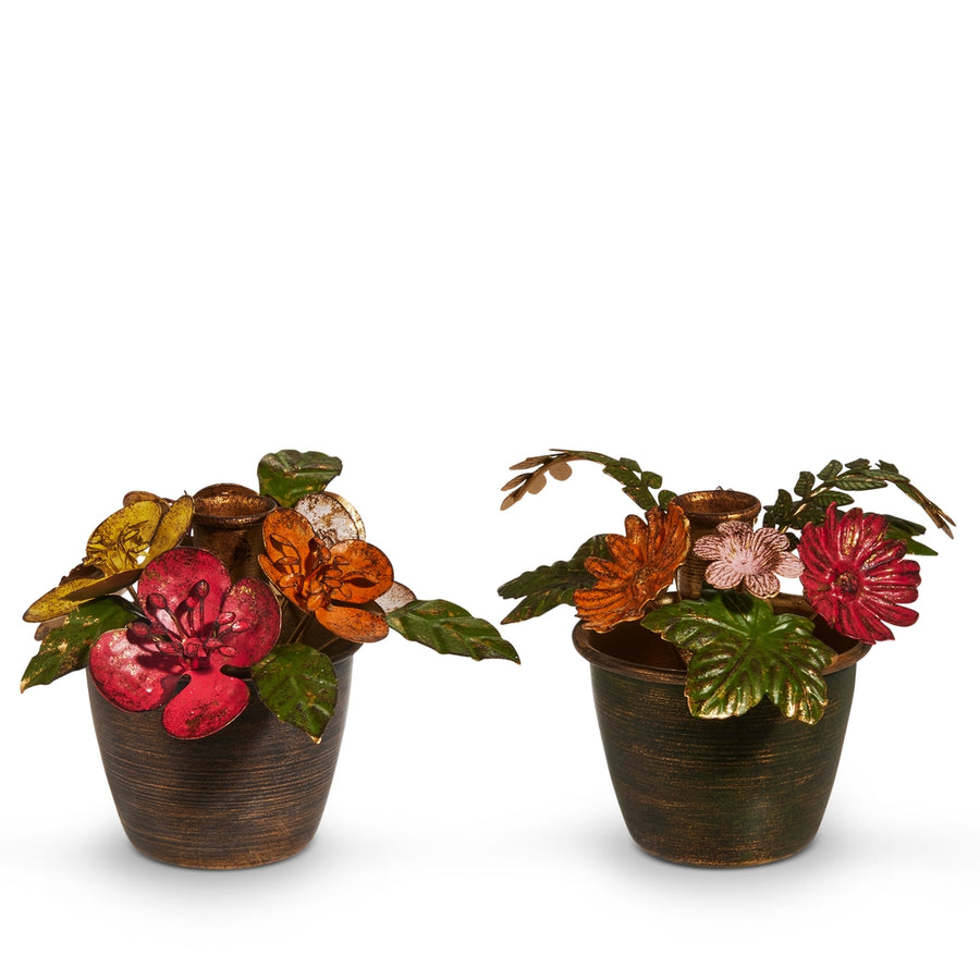 6" Potted Floral Candle Holder