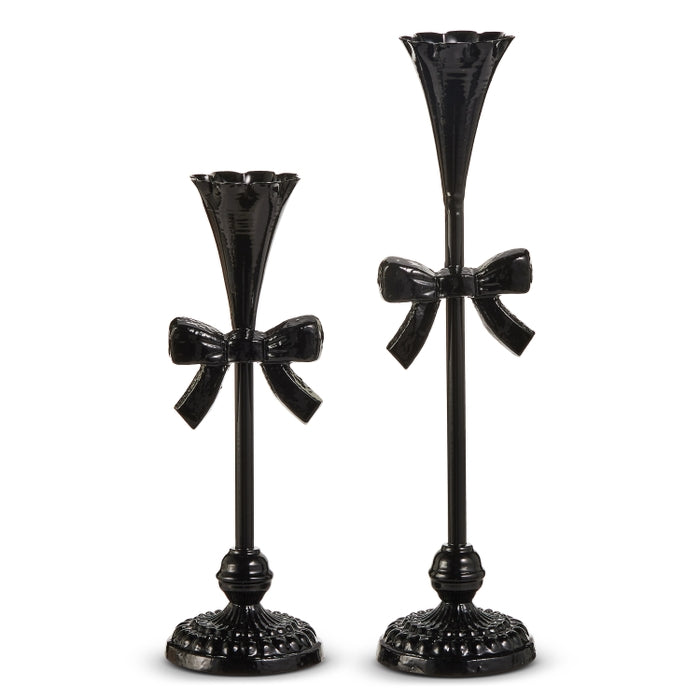 13" Black Bow Candlesticks