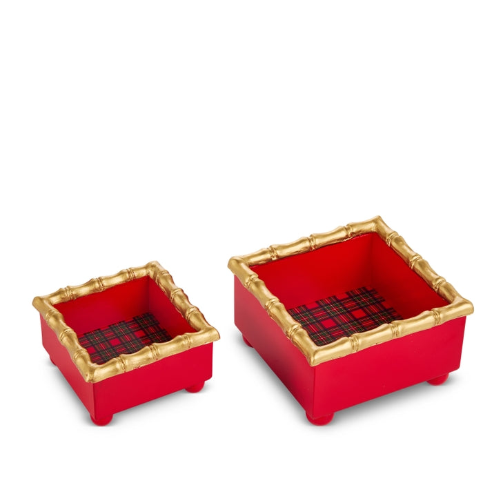 6.5" Bamboo Trim Plaid Mini Tray